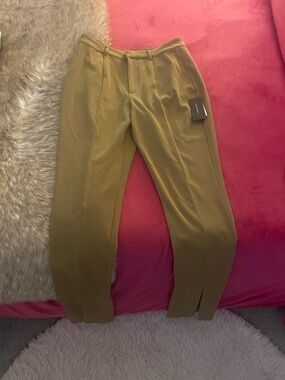DANIELLE BERNSTEIN women’s Split-Hem Dress Pants in Mustard/Khaki color